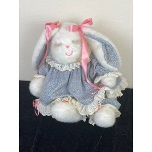 Ms Noah Original White Bunny Plush Animal floral dress 16" Vintage Authentic